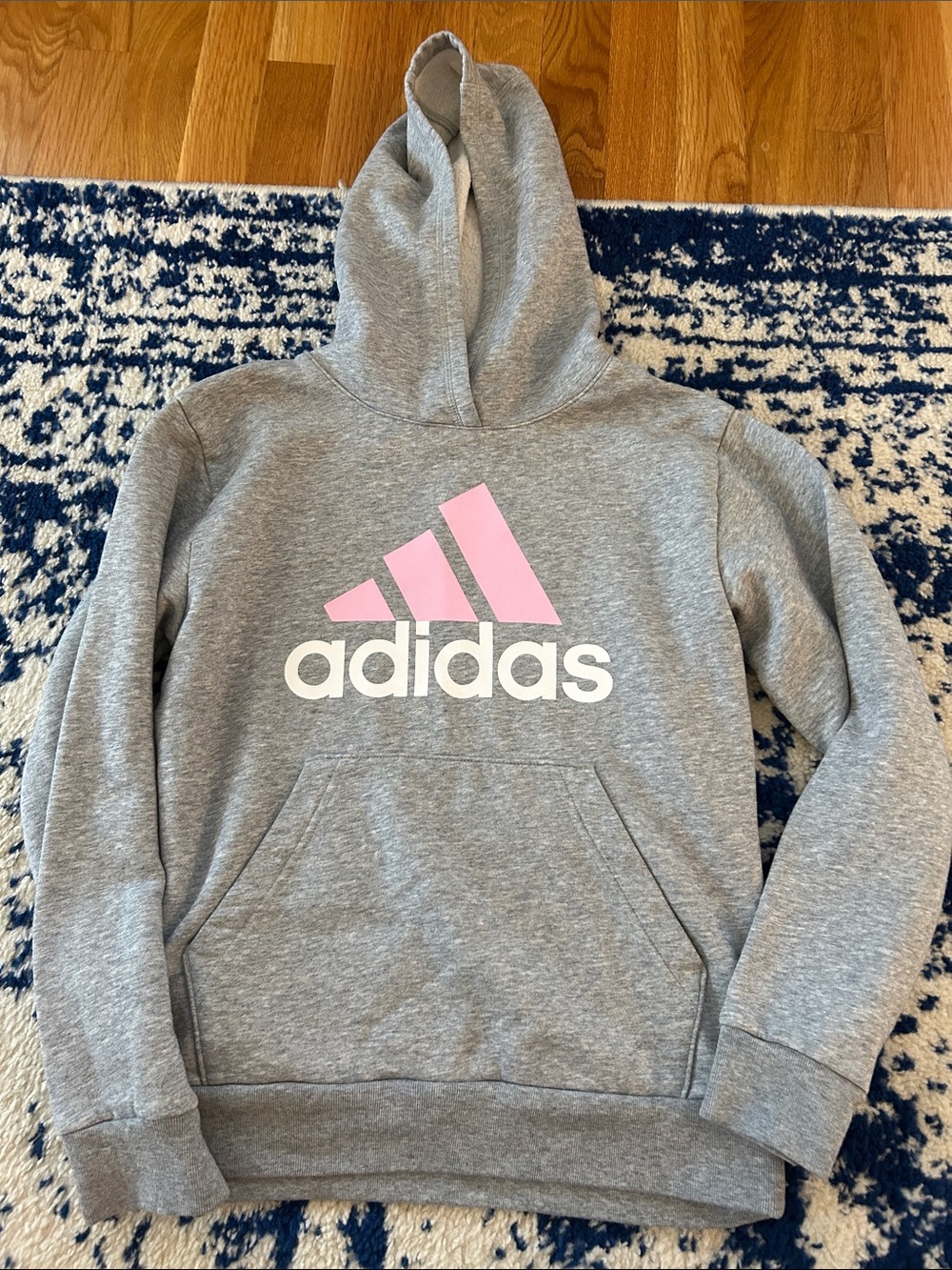 adidas Gray Hoodie with Pink Logo and White Wordmark